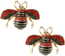 Load image into Gallery viewer, Bee Inspired Bee Earrings RED, GREEN AND BLACK RHINESTONE
