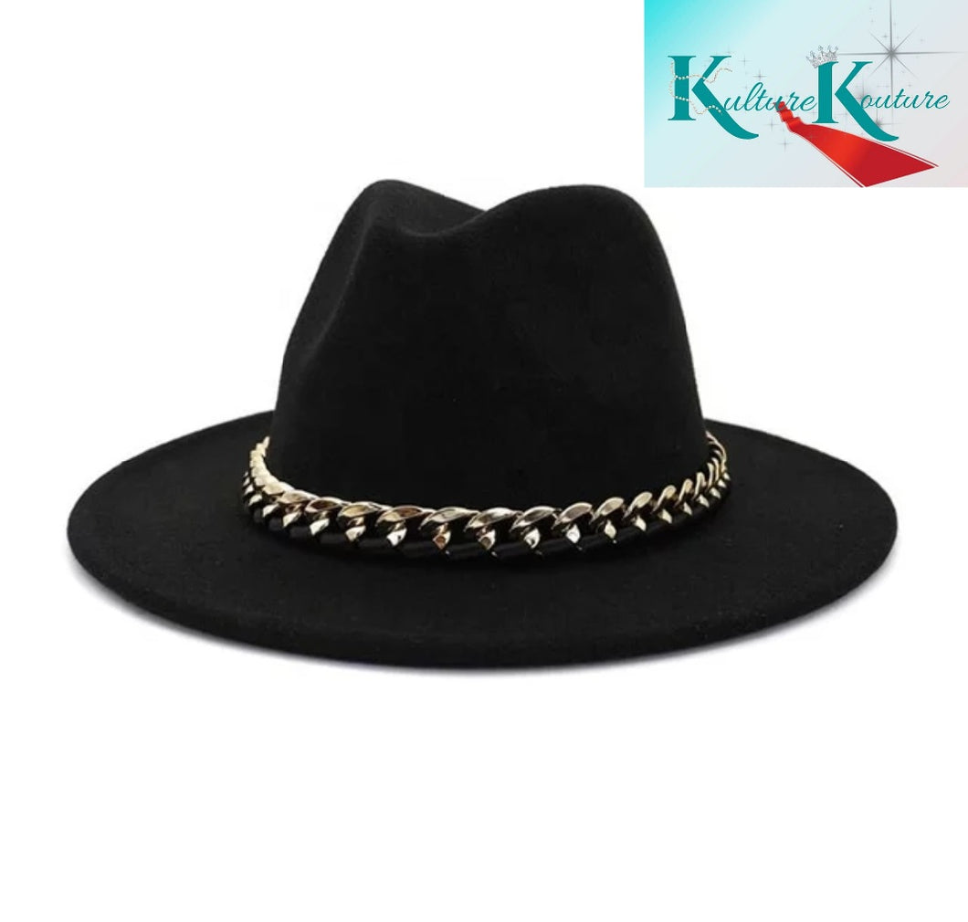 Black Magic Fedora Hat With Chain Belt