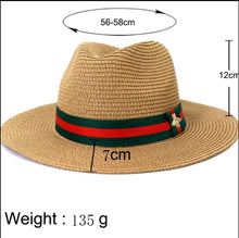 Load image into Gallery viewer, Tight White Bee Stripe Straw Fedora Hat
