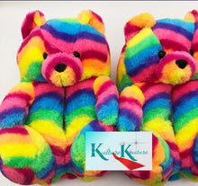 Load image into Gallery viewer, Rainbow Teddy Bear Slippers One Size 6-10.5
