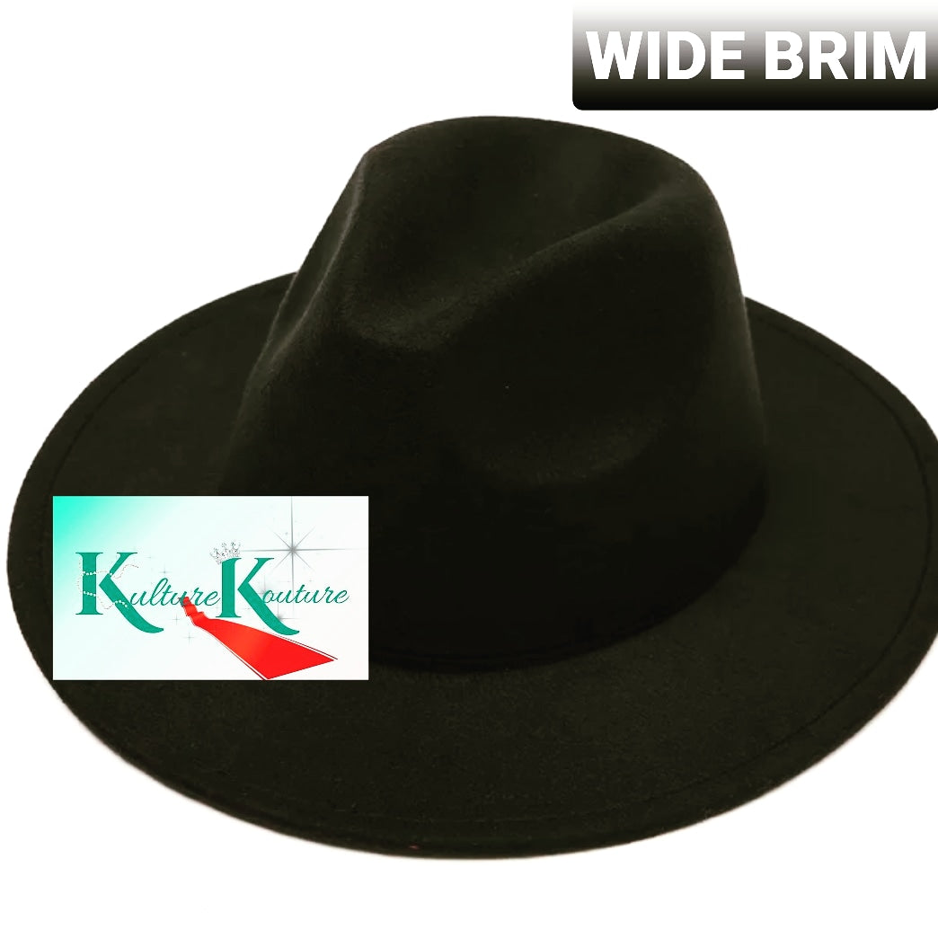 ALL BLACK WIDE BRIM FEDORA HAT