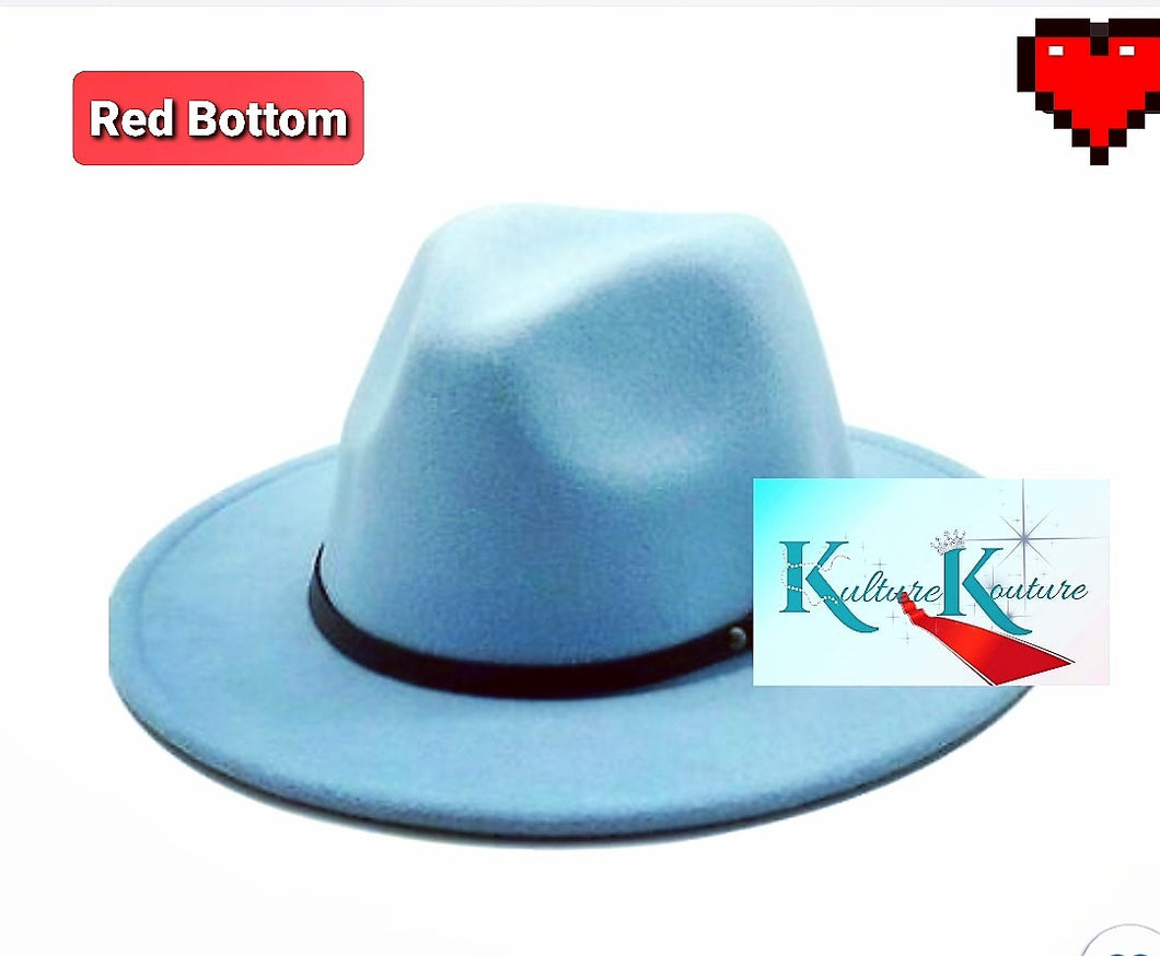 BLUE OILERS RED BOTTOM UNISEX FEDORA WITH BELT