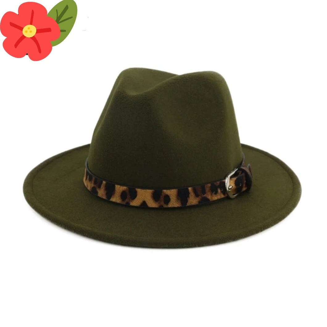 Olive Unisex Fedora Hat with Removable Belt