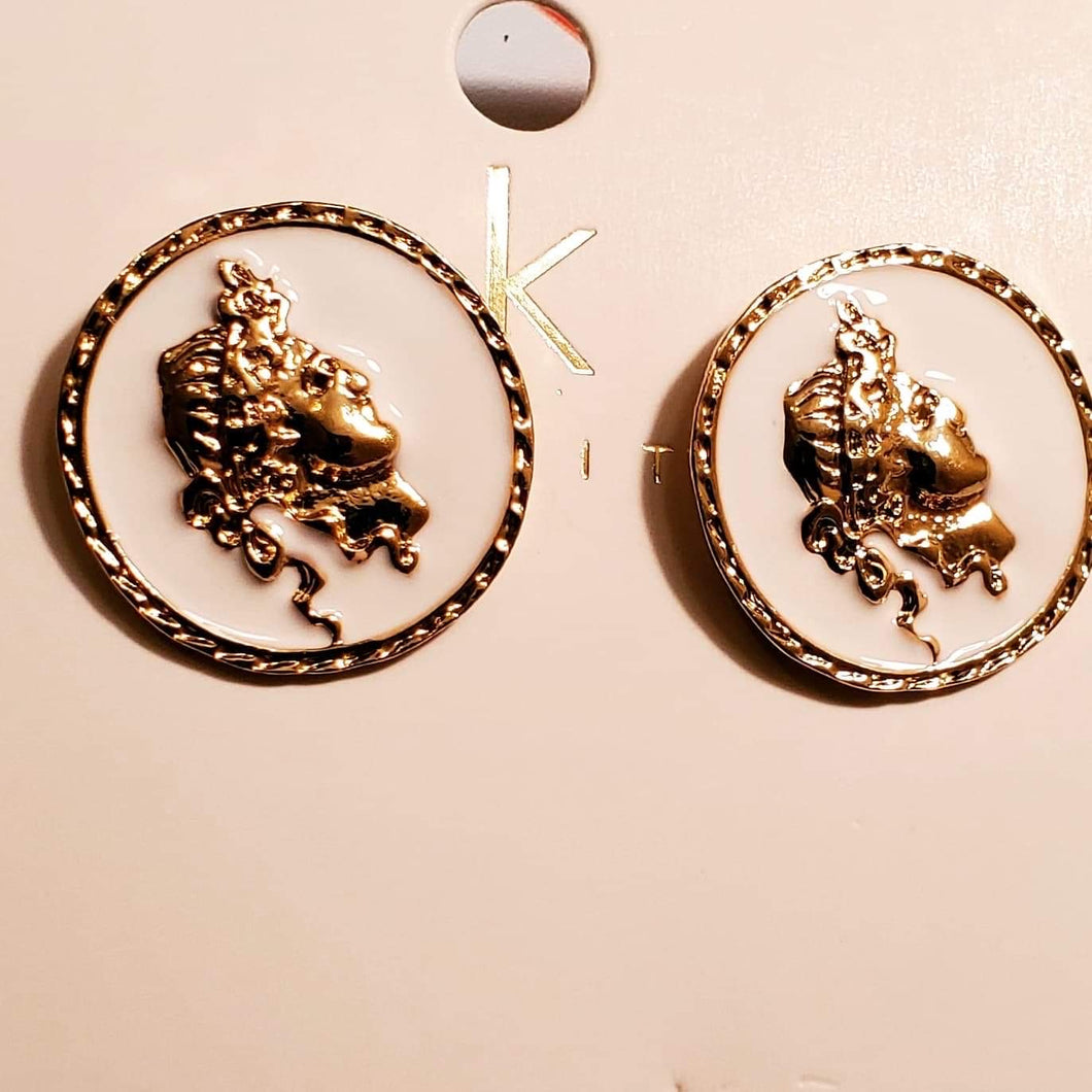 White Gold Face Earrings