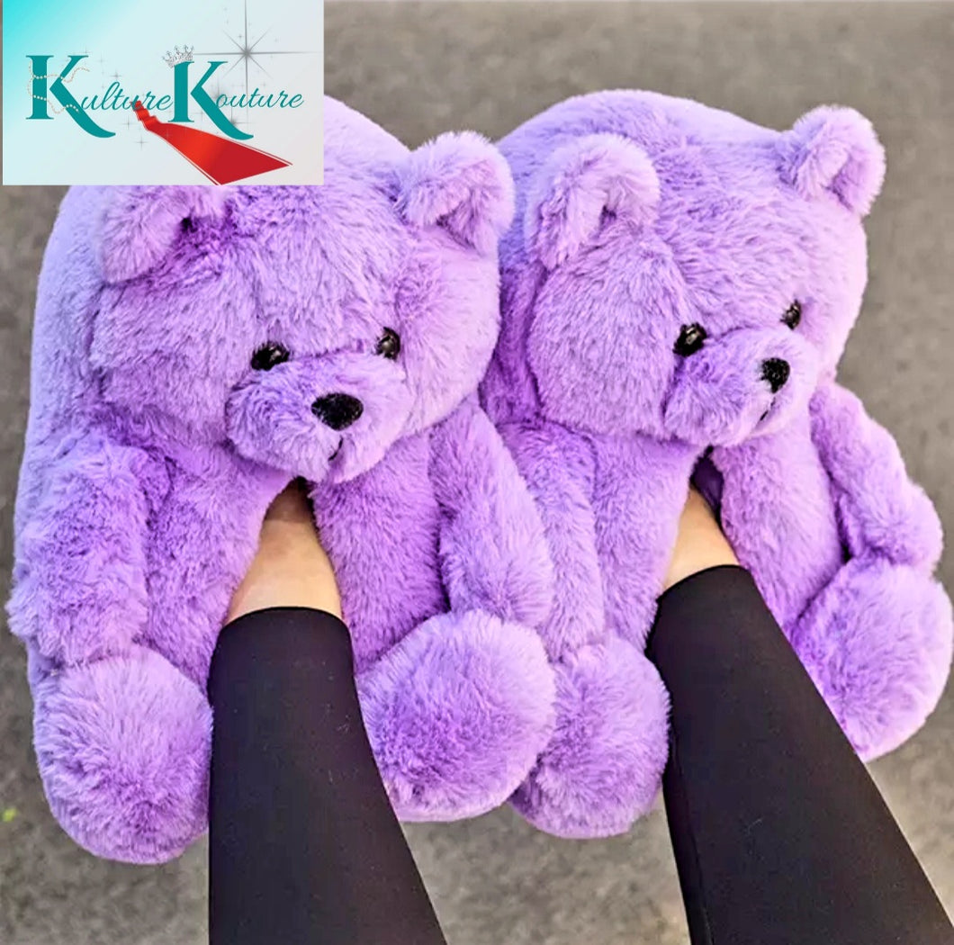 PURPLE HUGS TEDDY BEAR SLIPPERS