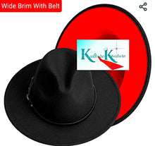 將圖片載入圖庫檢視器 Black and Red Wide Brim Unisex Fedora Hat With Black Belt
