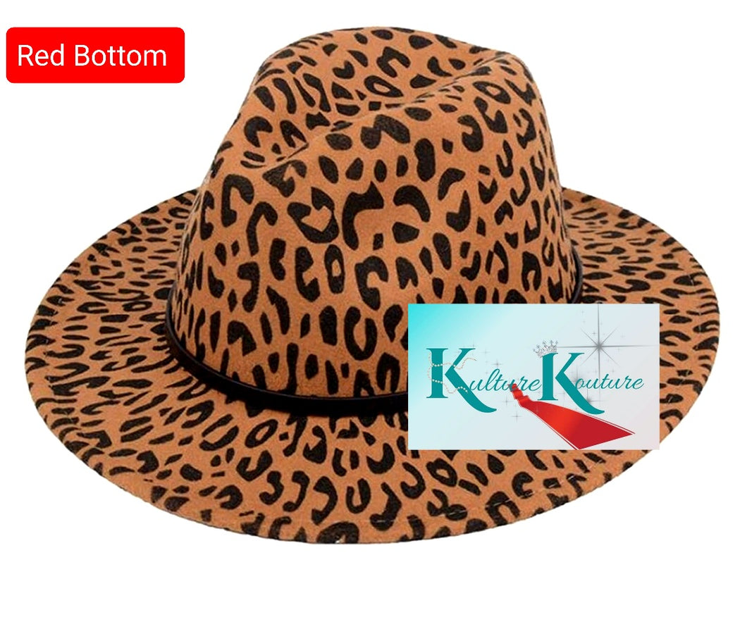 Leopard And Red Unisex Fedora Hat With Belt