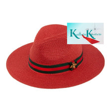 Cargar imagen en el visor de la galería, RED STRAW STRIPED BEE FEDORA HAT
