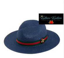 Cargar imagen en el visor de la galería, Navy Stripe Straw Fedora Hat
