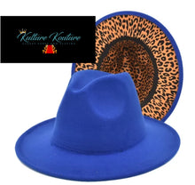 Cargar imagen en el visor de la galería, Royal Blue &amp; Leopard Fedora Hat
