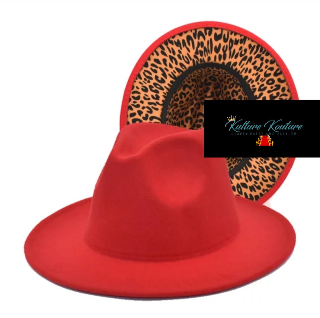 RED AND LEOPARD FEDORA HAT