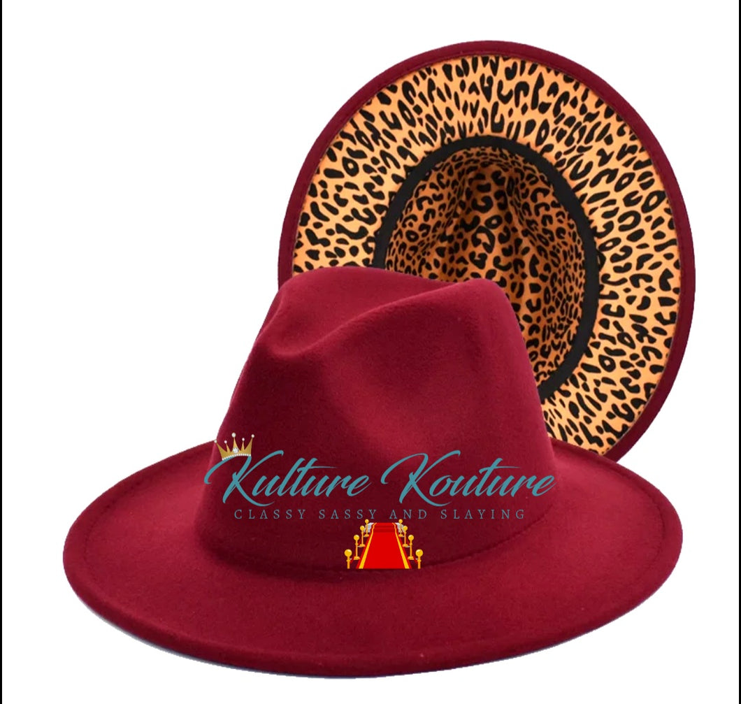 Maroon and Leopard Unisex Fedora