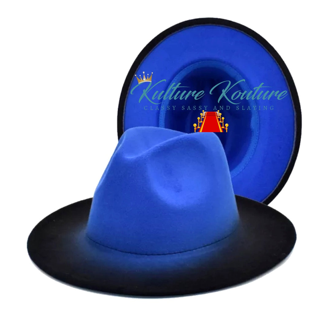 Blue and Black Ombre Unisex Fedora Hat No Belt