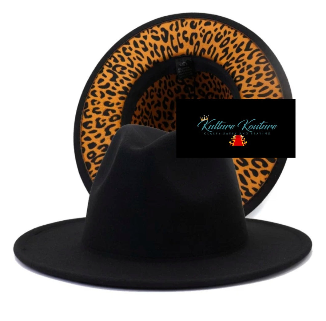 Black and Leopard Fedora Hat