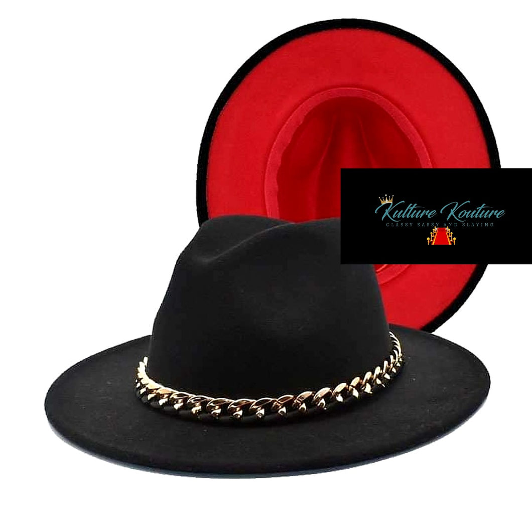 Black Redbottom Fedora Hat With Removable Belt